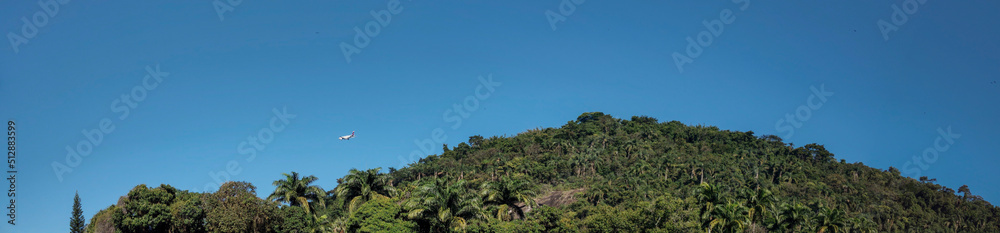 landscape horizon hill mountain quarry clear blue sky forest vegetation tree leaves nature close