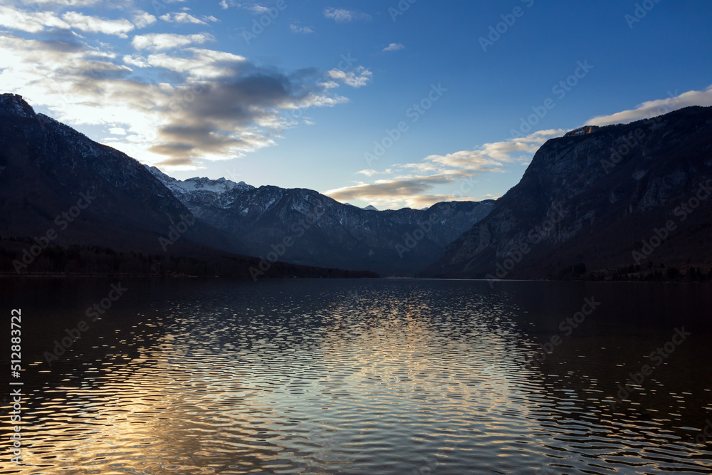 Bohinj Alpine Lake Tranquility in Slovenia after Sunset