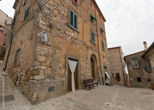 Fototapeta Naklejka Na Ścianę i Meble -  	One of the most beautiful villages in Tuscany, Campiglia Marittima develops within the historic walls, the buildings are arranged in concentric semicircles and create a particular harmony that distin