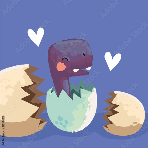 cute dinosaur coming out eggshell