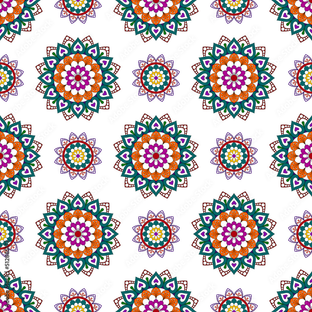 Ikat mandala ethnic seamless pattern design. Aztec fabric carpet mandala ornaments textile decorations wallpaper. Tribal boho native turkey traditional embroidery vector background 