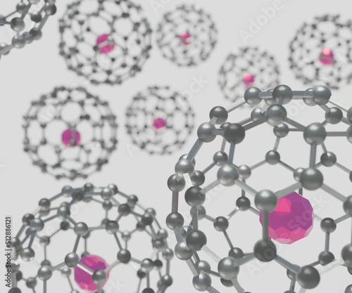 Sphere fullerene fused rings of five to seven atoms with inside 3d rendering