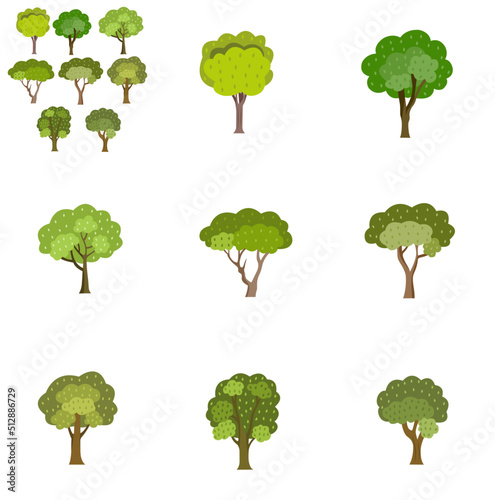 Set of Flat Tree Illustration