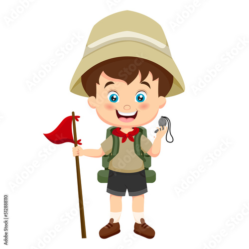 boy explorer holding a flag