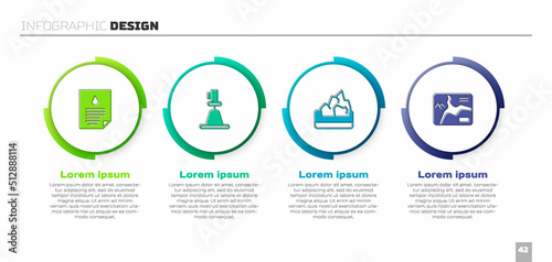 Set Oil drop document, Tacheometer, theodolite, Ore mining and Topographic map. Business infographic template. Vector