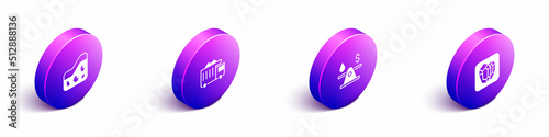 Set Isometric Ground, Mining dump truck, Oil money and Gem stone icon. Vector