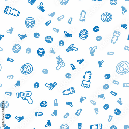 Set line Police electric shocker, and Doctor pathologist on seamless pattern. Vector