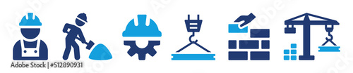 Construction icon vector set. Worker build brick wall symbol illustration. Builder concept collection.