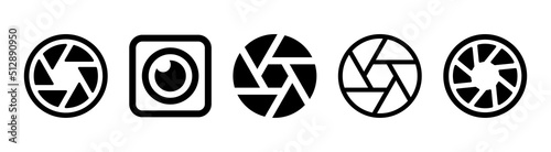 Aperture camera shutter icon set. Lens focus vector symbol illustration.