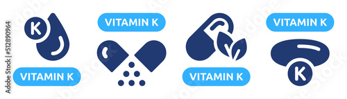 Vitamin K icon vector set. Collection of capsule diet supplement symbol illustration.