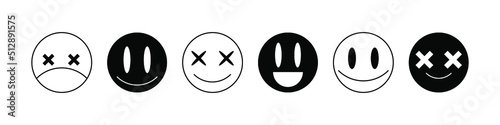 Cool rave smiley icons set. Flat style emojis illustration isolated on white background. Vector EPS 10