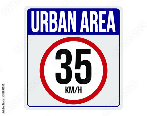 Urban area 35km/h. Traffic sign to reduce speed in the city.