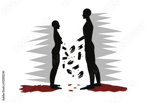 Broken relationships, friendship, love. Misunderstanding, divorce wounds people, makes them feel pain. Man and woman are separated, loose their partner or friend.