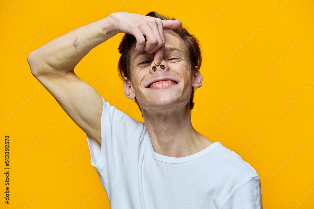 funny happy guy funny turns up his nose funny happy guy funny turns up his nose