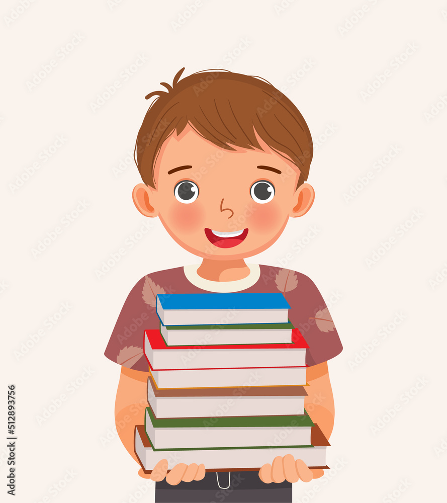 cute little boy student holding stack of books cute little boy student holding stack of books