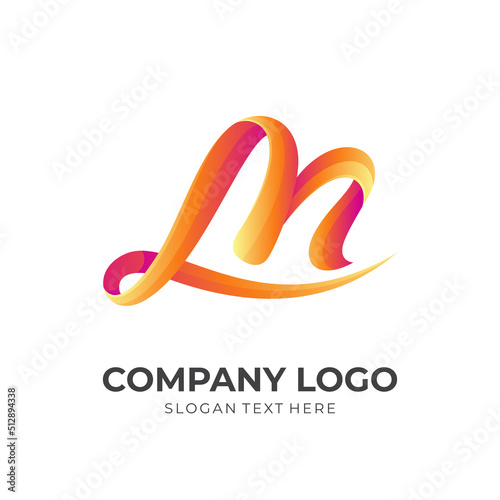letter M logo concept with 3d orange color style