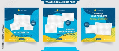 Explore holiday travel for social media post collection banner for agency promotion template