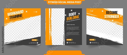 Fitness and workout training concept for and social media post collection with photo template