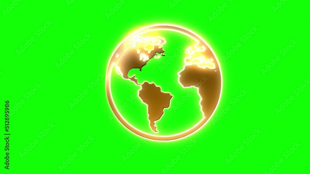 golden icon of the planet earth as a symbol of the world. Shiny animated logo with sparkles on transparent green chroma key background for a travel around America, Europe and Africa golden icon of the planet earth as a symbol of the world. Shiny animated logo with sparkles on transparent green chroma key background for a travel around America, Europe and Africa
