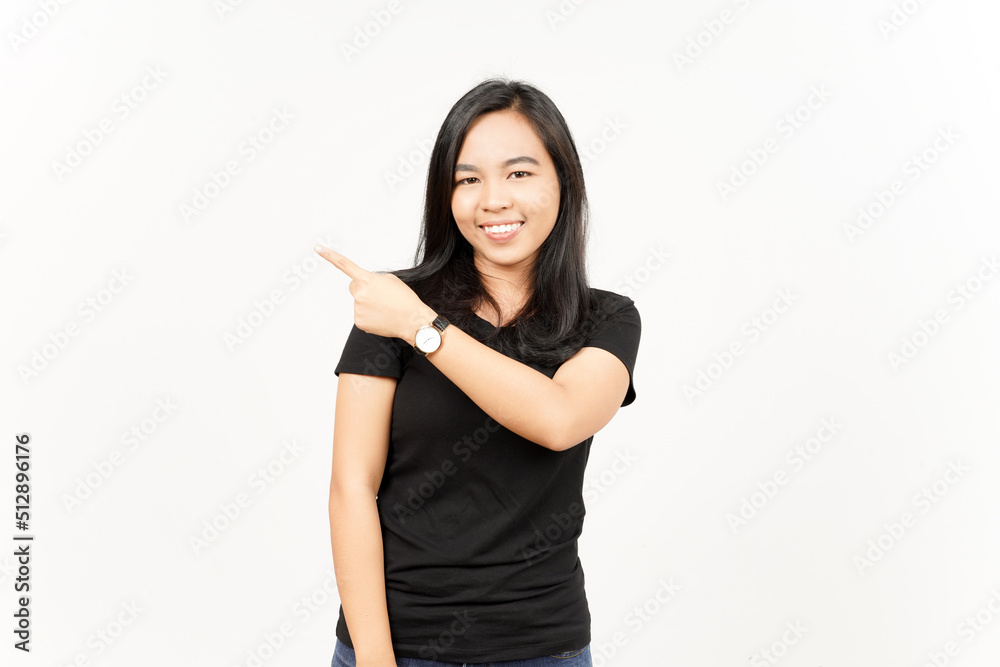 Showing Product and Pointing Side of Beautiful Asian Woman Isolated On White Background Showing Product and Pointing Side of Beautiful Asian Woman Isolated On White Background