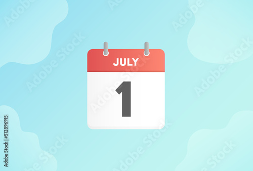 JULY 1 の文字入りのシンプルな7月1日の日めくりカレンダーと空のような抽象的な背景
