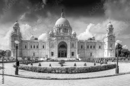 Beautiful panoramic image of Victoria Memorial, Kolkata , Calcutta, West Bengal, India . A Historical Monument of Indian Architecture. Built to commemorate Queen Victoria's 25 years reign in India. 