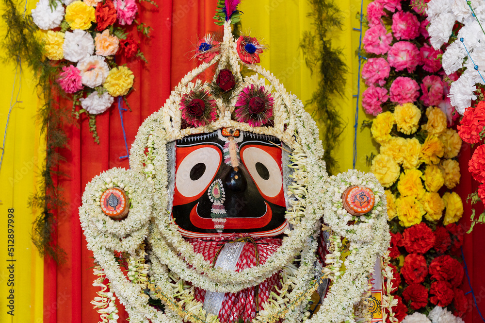 Idol of Hindu God Jagannath. Lord Jagannath is being worshipped with