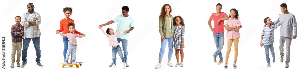 Set of happy African-American family members isolated on white