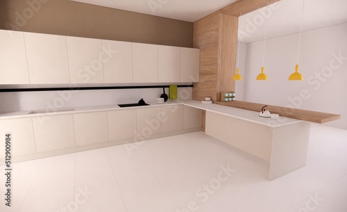 Modern kitchen minimal design concept decorative 3d render template