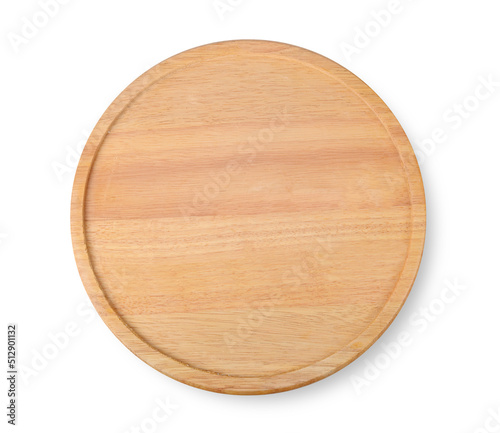 Tableau sur toile Round Cutting board, wooden board on white background.  top view.
