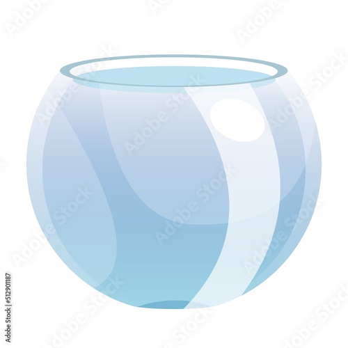 Glass circle shaped aquarium with water, isolated on white background