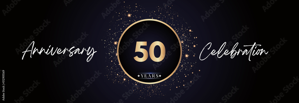 Naklejka premium 50th years anniversary celebration for brochure, banner, happy birthday, wedding, greetings, ceremony, graduation, invitation card. 50 Year Anniversary Template Design Vector.