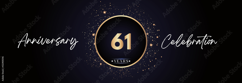 Naklejka premium 61th years anniversary celebration for brochure, banner, happy birthday, wedding, greetings, ceremony, graduation, invitation card. 61 Year Anniversary Template Design Vector.