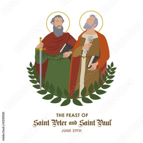 VECTORS. The Feast of Saint Peter and Saint Paul or Solemnity of Saints Peter and Paul, liturgical feast in honour of their martyrdom in Rome, apostles, June 29
