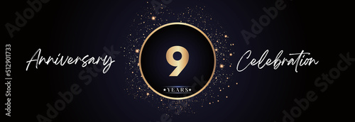 9th years anniversary celebration for brochure, banner, happy birthday, wedding, greetings, ceremony, graduation, invitation card. 9 Year Anniversary Template Design Vector.