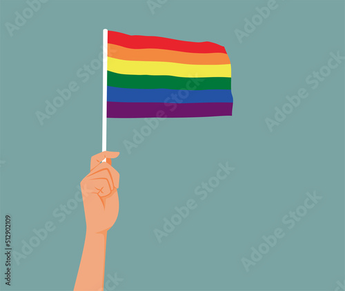 Hand Holding LGBTQ Flag Vector Cartoon Illustration. Activist for equal rights waving a pride rainbow symbol
