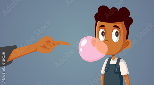 Rude Son Disregarding What Parent Says Vector Cartoon. Little boy feeling rebellious, chewing loud and impolite being scolded by her mom

