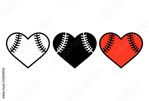 Baseball red heart. Outline, silhouette illustration isolated