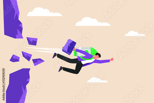 Businessman riding rocket to  breaking the wall. Business success concept. Colored flat vector illustration isolated.