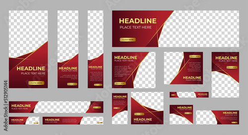 Business banner design web template Set, Horizontal header web banner. Red and Gold. cover header background for website design, Social Media Cover ads banner, flyer, invitation card

