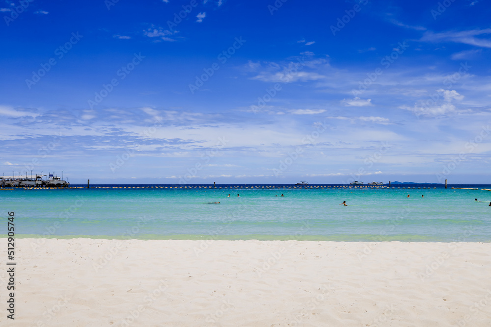 Koh Larn,Pattaya,Chonburi,Eastern Thailand on September 26,2020:Beautiful white sand beach and crystal clear water at Tawaen Beach.