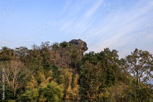 Pha Hua Singh or Lion’s Head Cliff near Doi Samer Dao viewpoint,Sri Nan National Park,Na Noi,Nan province,Northern Thailand. Sri Nan National Park,Na Noi,Nan province,northern Thaiand on December 22,2