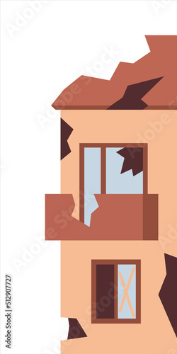 Old ruined, abandoned and collapsed city office buildings. Illustration of abandoned building after collapse destruction