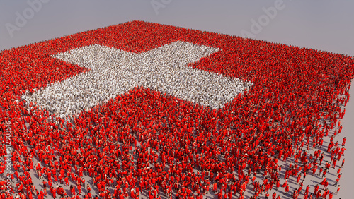 Swiss Flag formed from a Crowd of People. Banner of Switzerland on White. photo