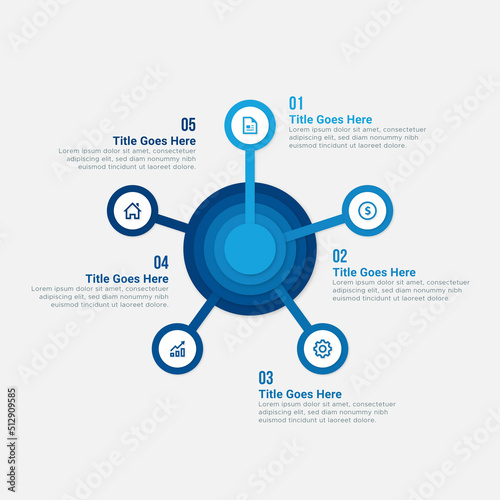 Simple and Clean Presentation Circular Business Infographic Design Template with 5 Bar of Options