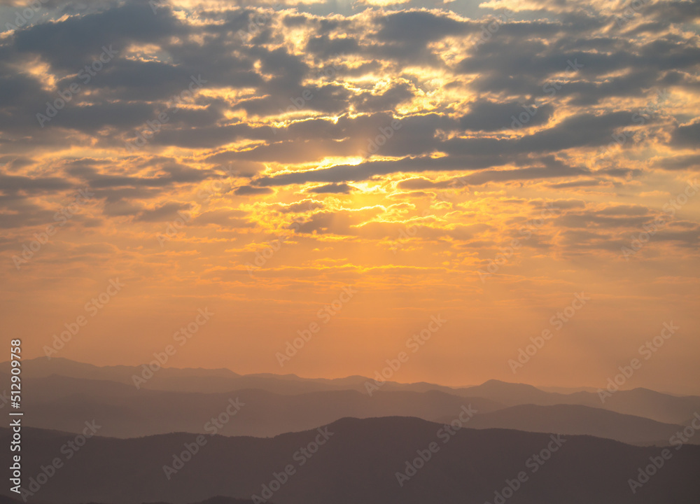 Sunrise sky at Doi Samer Dao,Sri Nan National Park,Na Noi,Nan province,Northern Thailand.(selective focus)