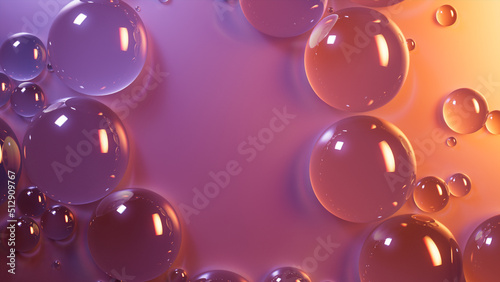 Orange and Violet Background with Dew Droplets on Surface. Modern Banner with Copy-Space. photo