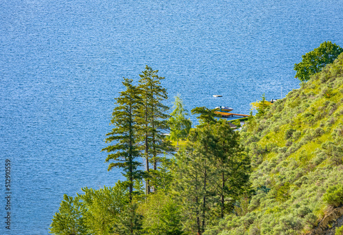 View of Okanagan Lake Peachland British Columbia Canada near Kelowna. Beautiful summer landscape at Okanagan Lake photo