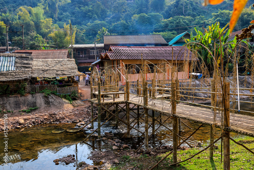 Nan,northern Thailand on December 21,2019:Bamboo bridge across Mang River at Bo Kluea village.(selective focus)