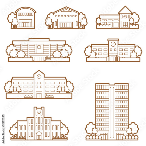 様々な建物の正面図のイラスト.